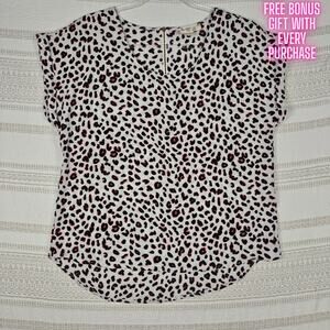 Hippie Rose White Black Leopard Print Blouse Top XL New
